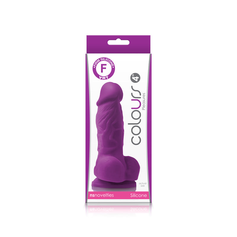 Colours Pleasures 4" Dong w/Balls & Suction Cup - Purple