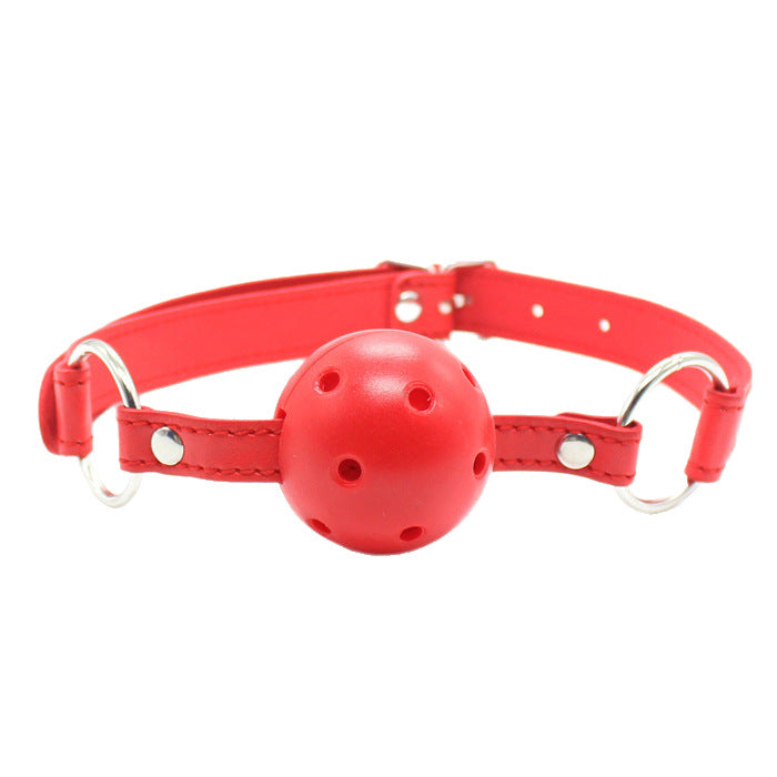 Adjustable Leather Ball Gag - Red